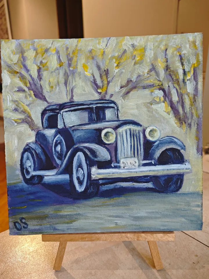 Retro Car Original Painting Car Original Art Retro Old Car Artwork Black Old Car Wall Art Decor 8 x 8 inches be OlgaSokolovaArt