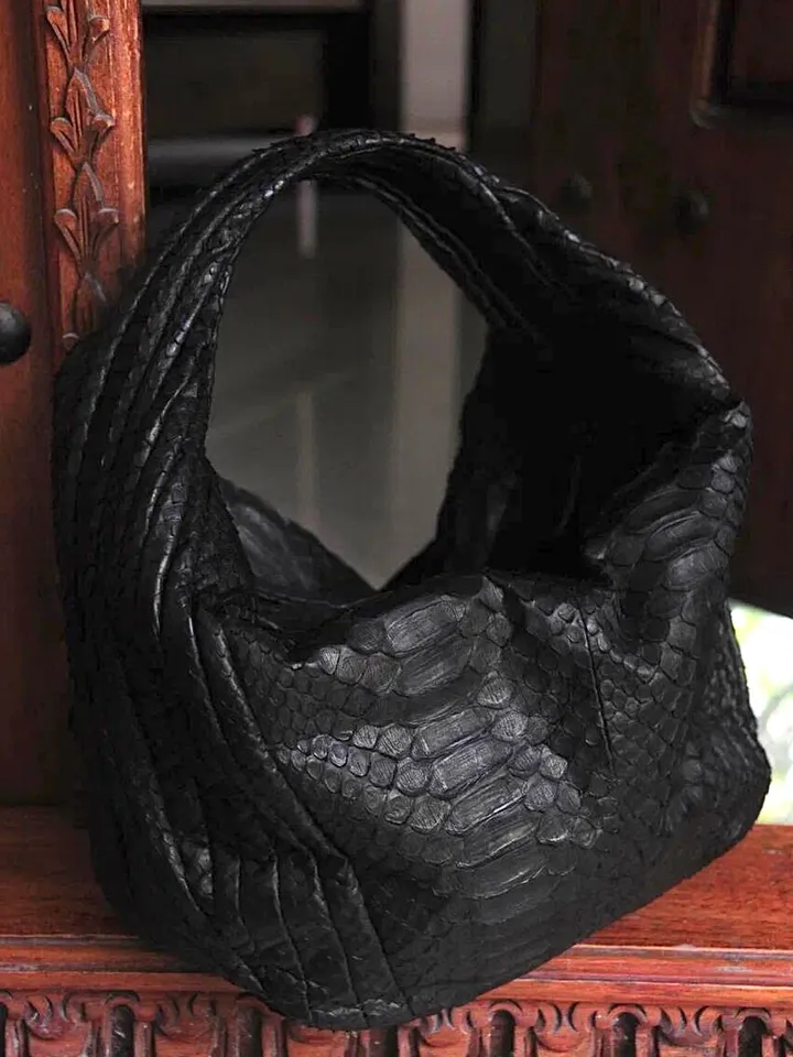 Medium Soft Hobo Classy Sport Woman Stitched Bag | Purse Genuine Python Skin | Dewi Gray Big Elegant Leather Designer Soft Bag Snake |