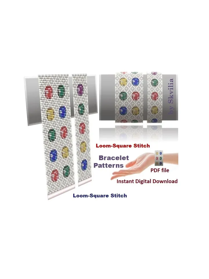 Cuff Bracelet Loom Stitch - Square Stitch Bead Patterns, Bracelet Beading Patterns, Bead loom pattern Instant Download