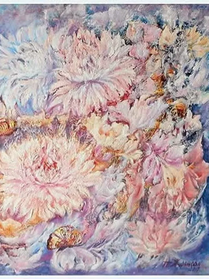 Floral abstract oil painting on canvas, Dipthych