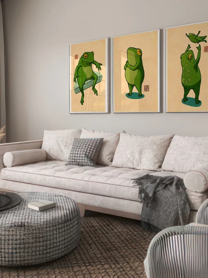 Japanese Matsumoto Hoji Frog Set of 9, Vintage Frog Woodblock Poster, Ukiyo-e Frog Print, Japanese Frog Printable Wall Art, Digital Download