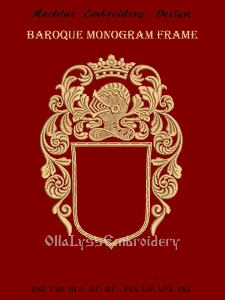 Baroque monogram frame embroidery design