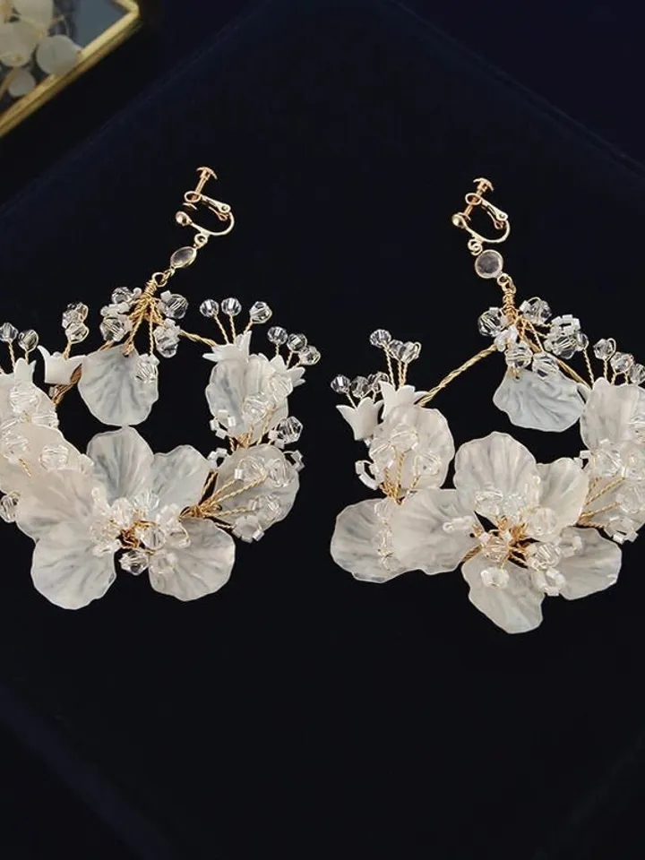 Hoop Flower Wedding Earrings , Floral Bridal Earrings, Swarovski Crystal Boho Bridal Earrings, Chandelier Statement Earrings | Jewelry