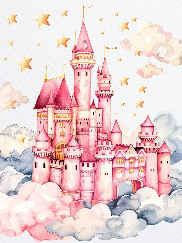 12 Princess Castle PNG Clipart, Watercolor Princess Castle In the clouds and stars for sublimation, Castle   Paper craft, Junk Journals