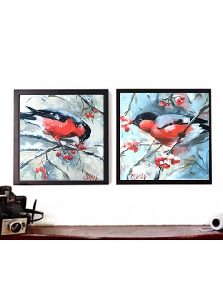 Bullfinch Art Bird Original Oil Artwork Bird Painting OlivKan