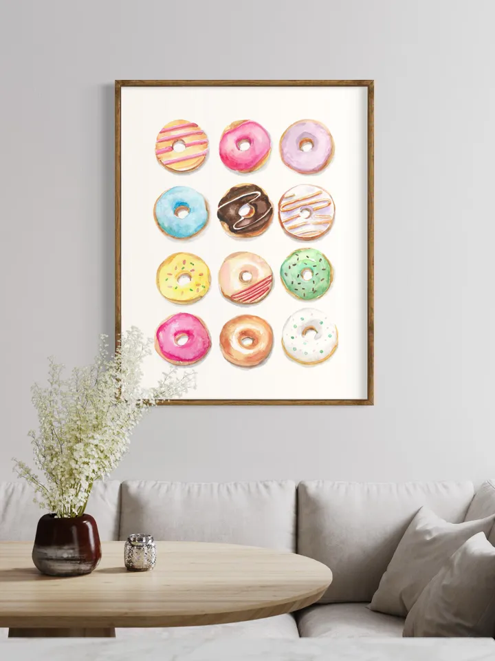 Donuts Watercolor Illustration Colorful Wall Art Dessert Painting Kids Room Wall Art Breakfast Chocolate Cake Birthday Gift Donut Art Print