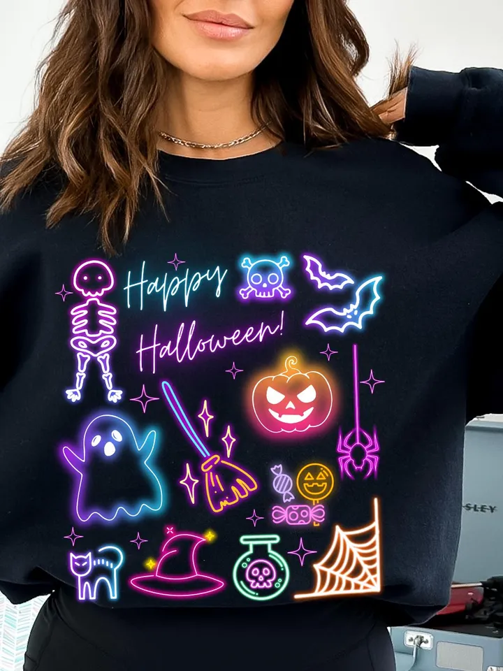 Happy Halloween Neon Png, Halloween Ghost Neon png, Halloween Mama Png, Spooky Season Png, Social Club Png, GirlyHalloween Png