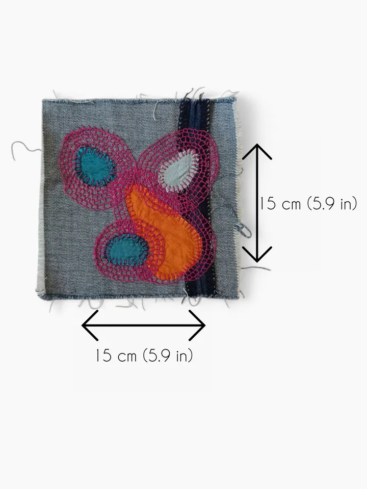 Upcycled denim boro patch. Sashiko stitching.