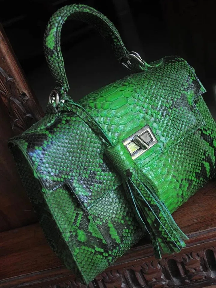 Top handle bright green classy genuine python skin bag | exotic leather bags | Elegant everyday women purse | snakeskin bag| designer bag