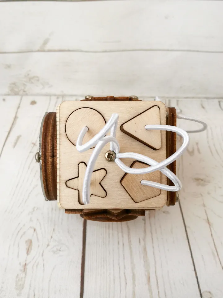 Busy cube - Space, wooden baby fidget toy, montessori travel activity