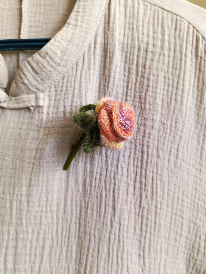 Handmade Crochet Rose Brooch in Soft Pastel Colors