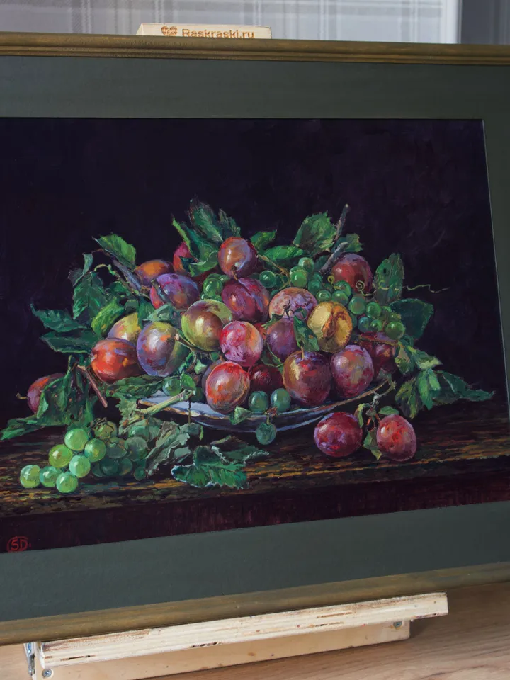 Oil painting still life of «Plums»