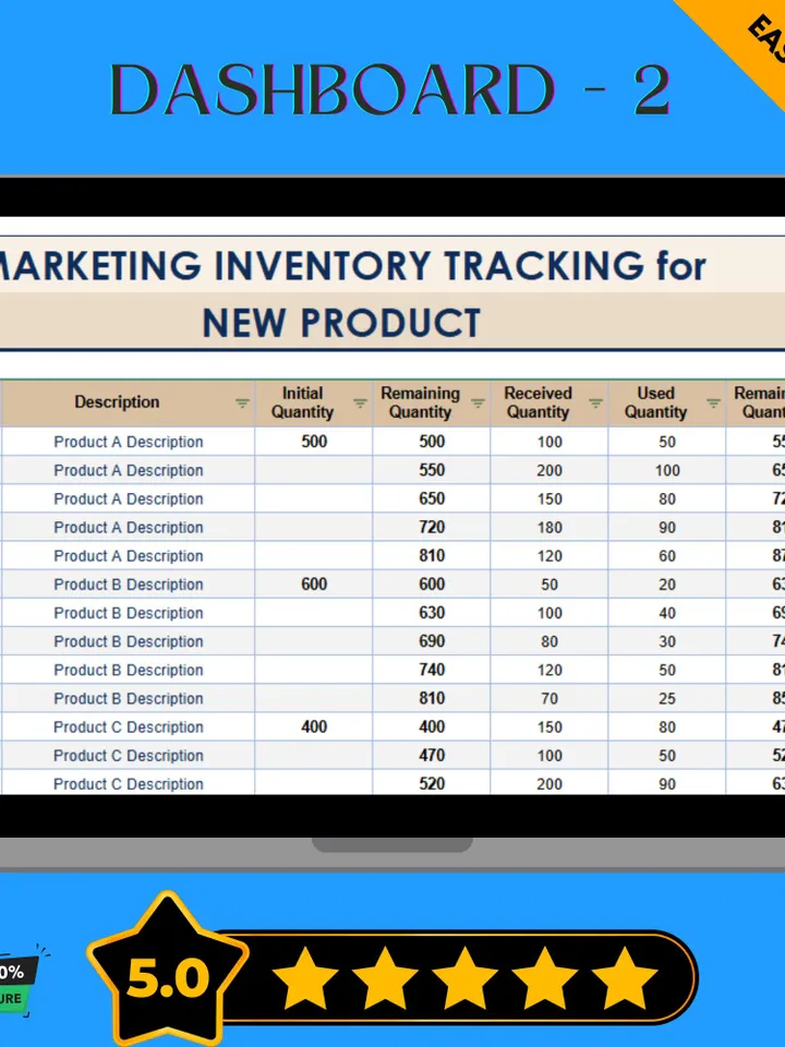 Marketing Inventory Tracking Template for New Products, Editable Google Sheets Digital Download, Easy-to-Use Marketing Organizer