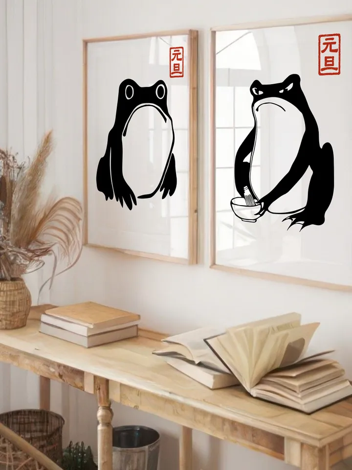 Japanese Matsumoto Hoji Frog Set of 3, Vintage Frog Woodblock Poster, Ukiyo-e Frog Print, Japanese Frog Printable Wall Art, Digital Download