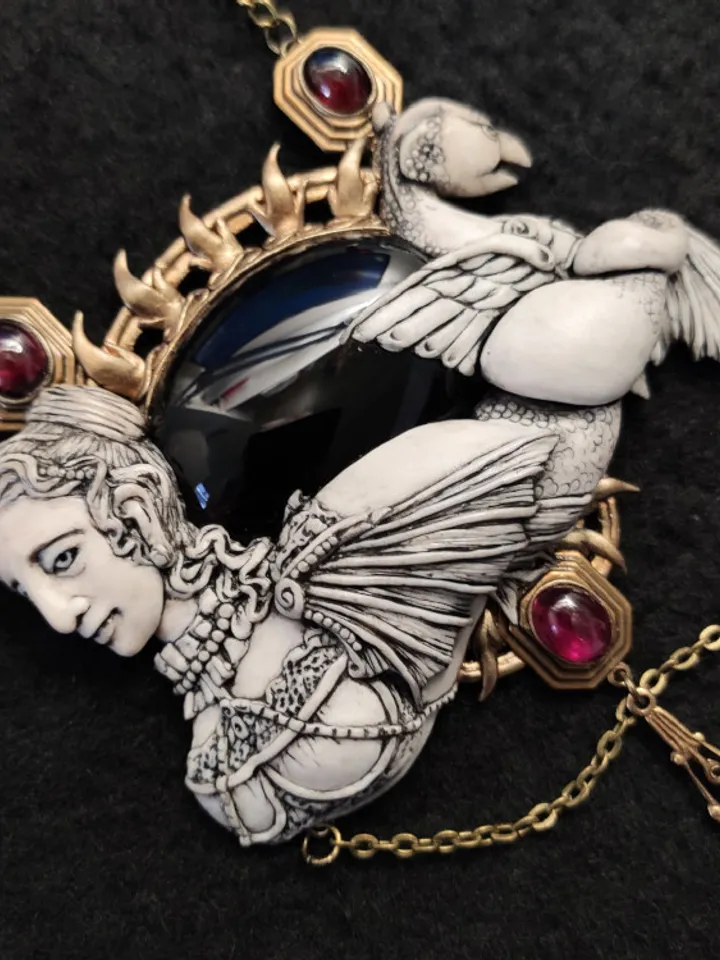 Mermaid Figure Cameo Necklace, Mermaid Pendant