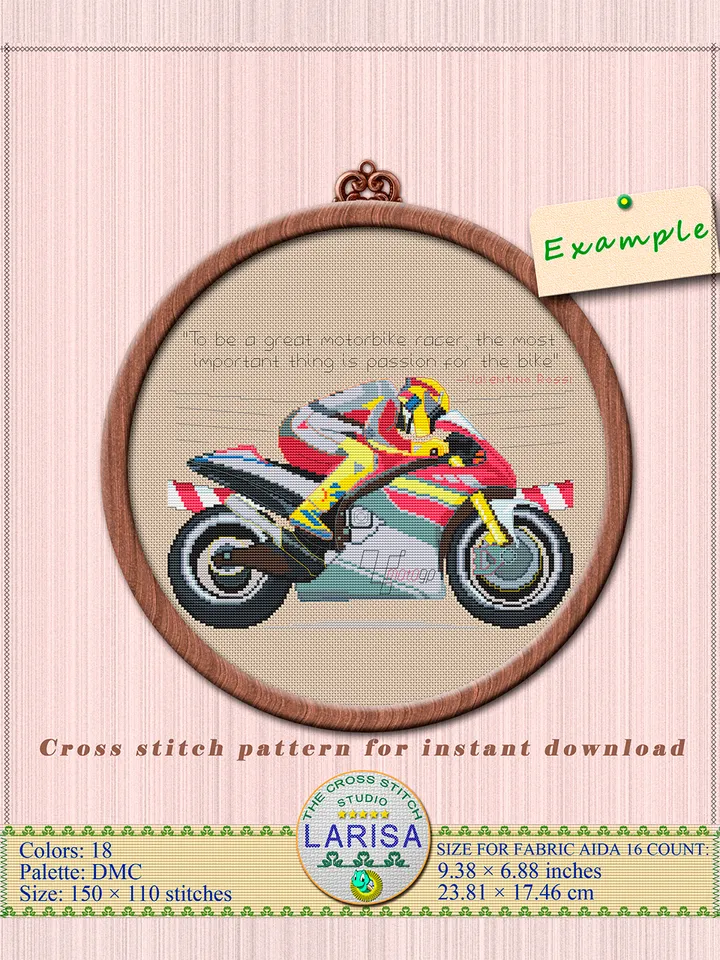 Motosport Cross Stitch Pattern | Motorcycle Racer | Motorbike | Sport Bike