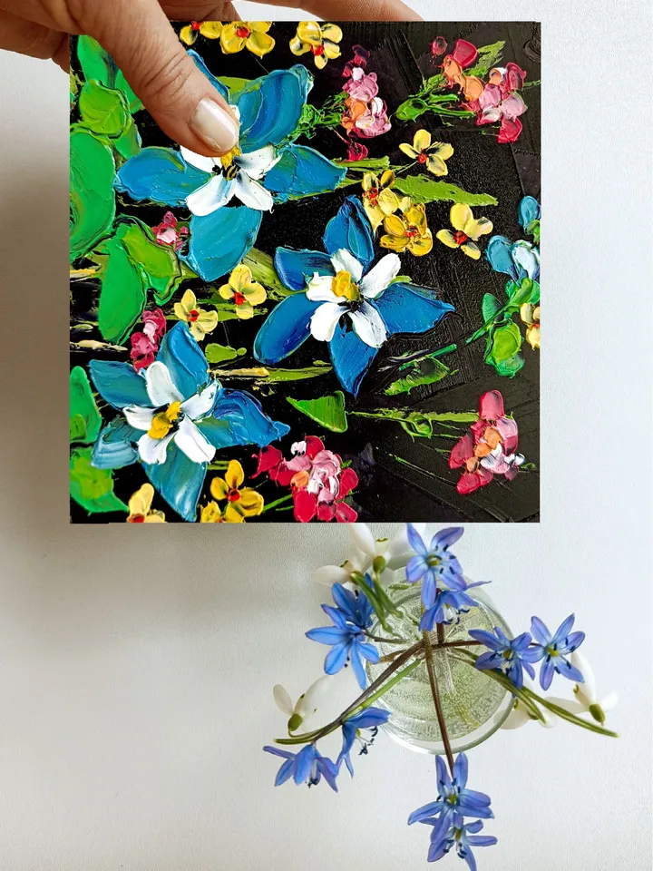 Wildflower Painting Birthday Flower Daisy Original Art Floral hand-painted Mini Landscape 6x6” Small Unique Art Decor by ArtProkopaloSv