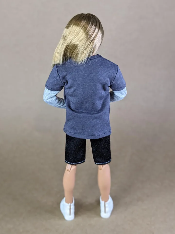 Gray long-sleeve T-shirt for 12-inch fashion male dolls