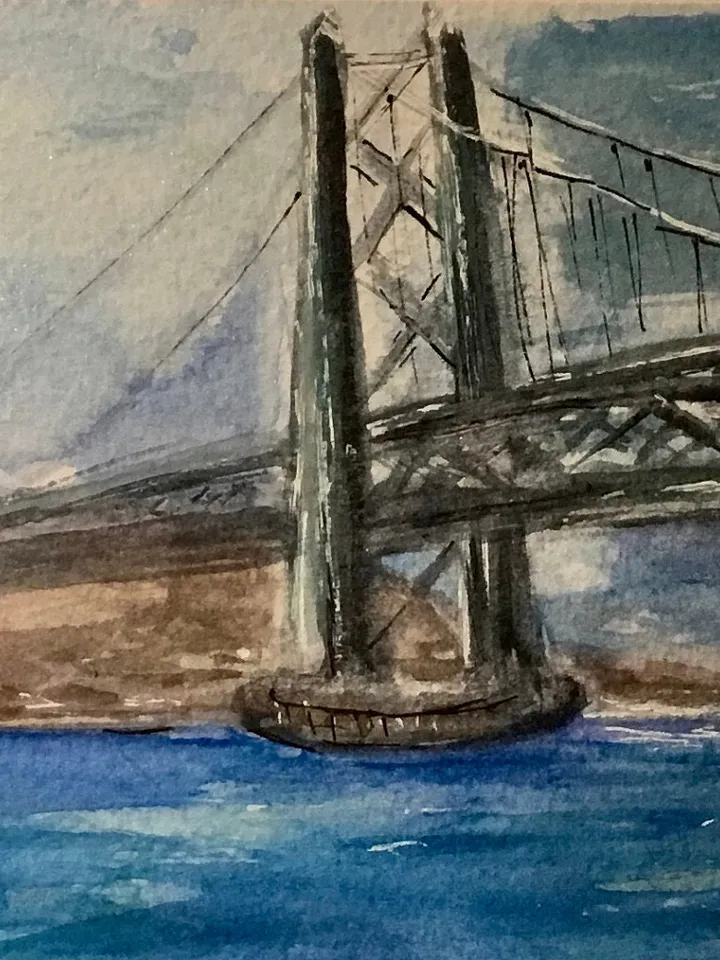 World bridges panoramic triptych - original watercolor paintings of New,York,London and Japanese bidges,cityscape paintings wall art,gifts.