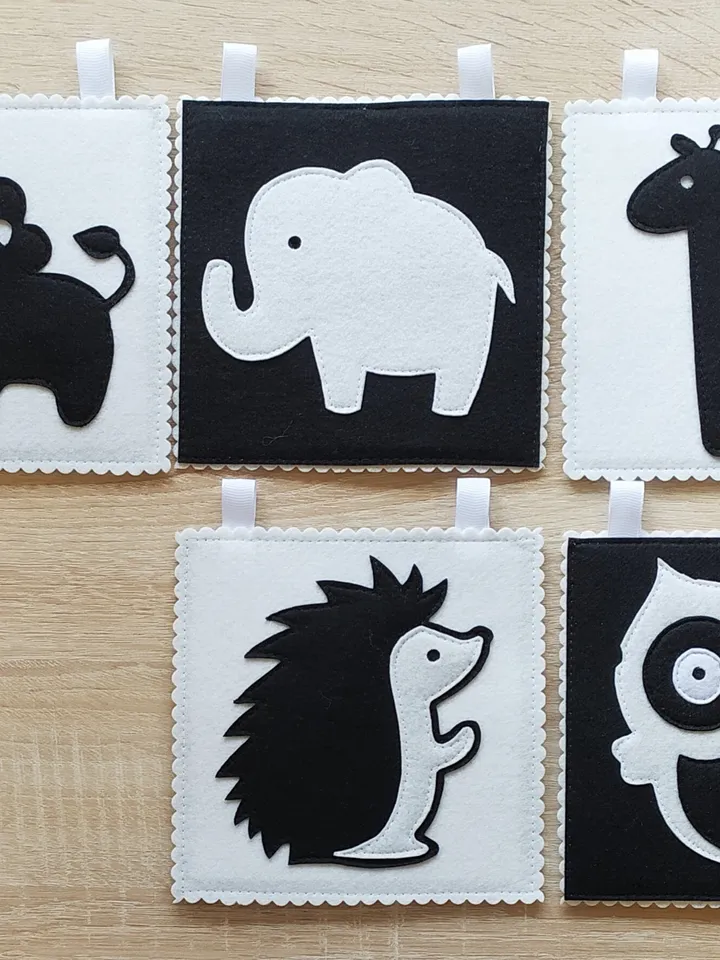 Infant Stimulation Contrasting Pattern, High Contrast quiet book pattern, Black and white felt cards for baby, Montessori newborn pdf