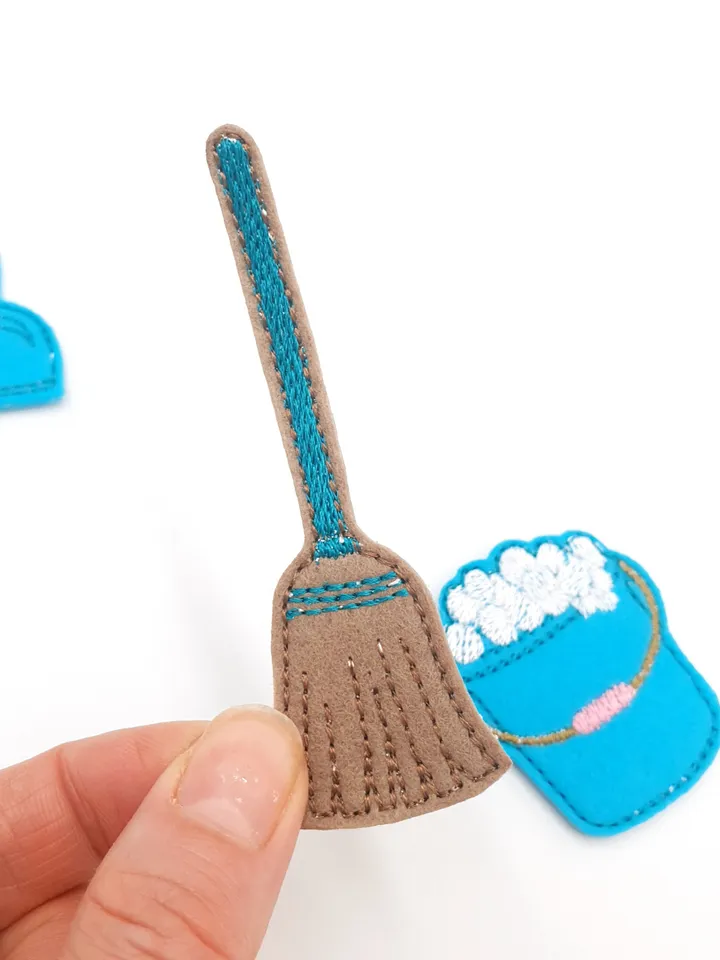 Dollhouse Cleaning Set ITH Embroidery Design, Miniature Felt Broom Dustpan Bucket Pattern 4x4 Hoop, Pretend Play Toy File