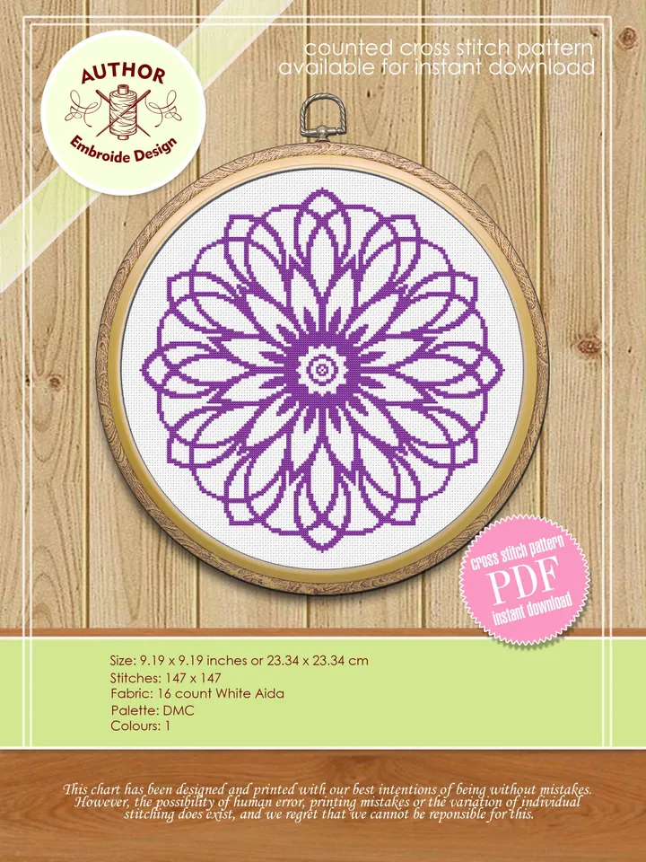 Mandala set cross stitch pattern PDF, Flower mandala cross stitch chart, Mandala pattern digital download PDF, DIY Home decor #S1