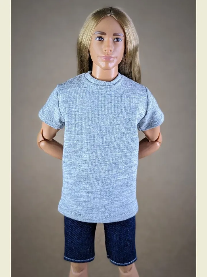 Light gray T-shirt for 12-inch fashion male dolls