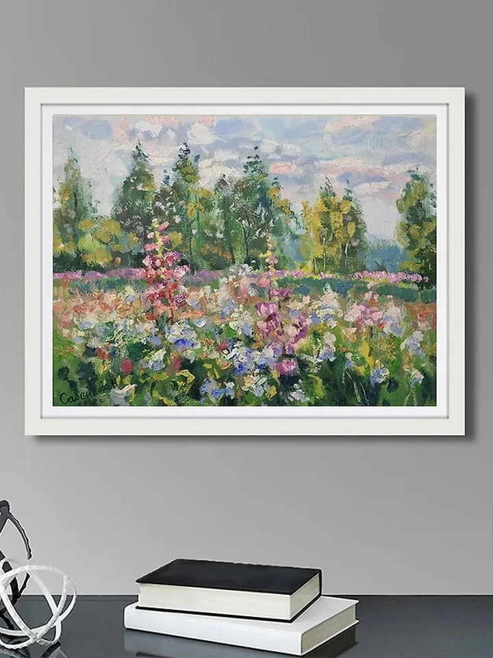Nature Painting Landscape Blooming Meadow Wildflower Original Art