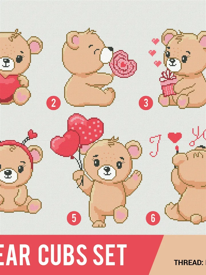 Bear Cub Bundle of 6 Cross stitch pattern | Embroidery Pattern | Instant Download | Embroidery Designs