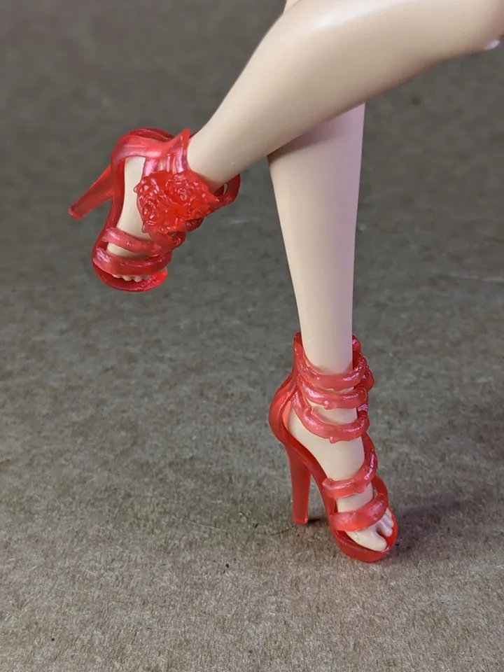 Red transparent sandals with high heels for 10.5 inch female dolls (MH, EAH)