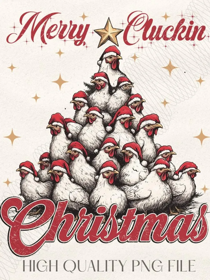 Merry Cluckin' Christmas, Christmas farmhouse Png file, Funny Trendy Merry Christmas Chickens Png Shirt, Tote bag Sublimation Design