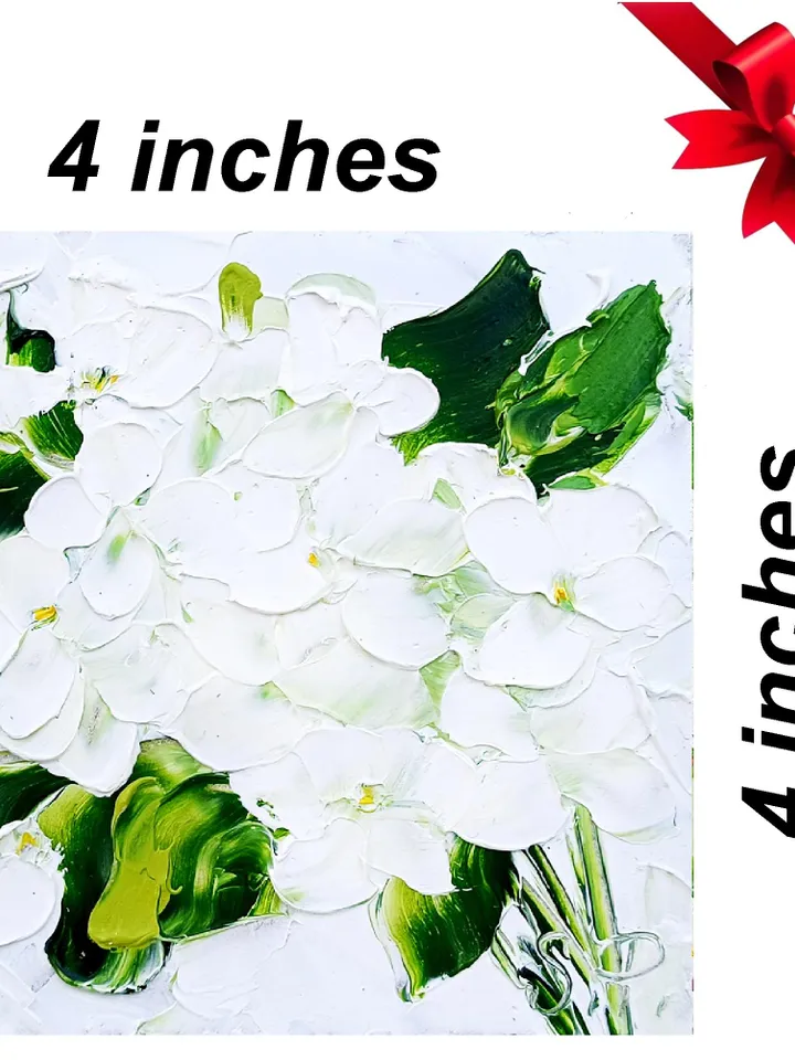 Hydrangea Painting Cornflower Original Art Impasto Oil Painting 4x4 Impasto Hydrangea Wall Art Floral Meadow Painting Field