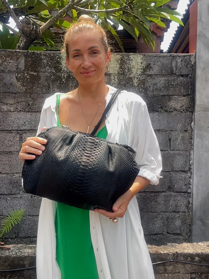Genuine python skin black classy elegant bag / exotic leather bags / handmade designer purse