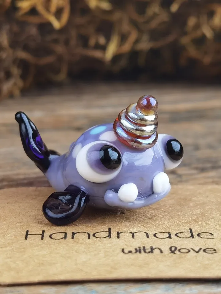 Narwhal miniature Narwhal figurine Glass figurines Whale figurines Tiny glass animals Miniature animals Blown glass art Terrarium Dollhouse