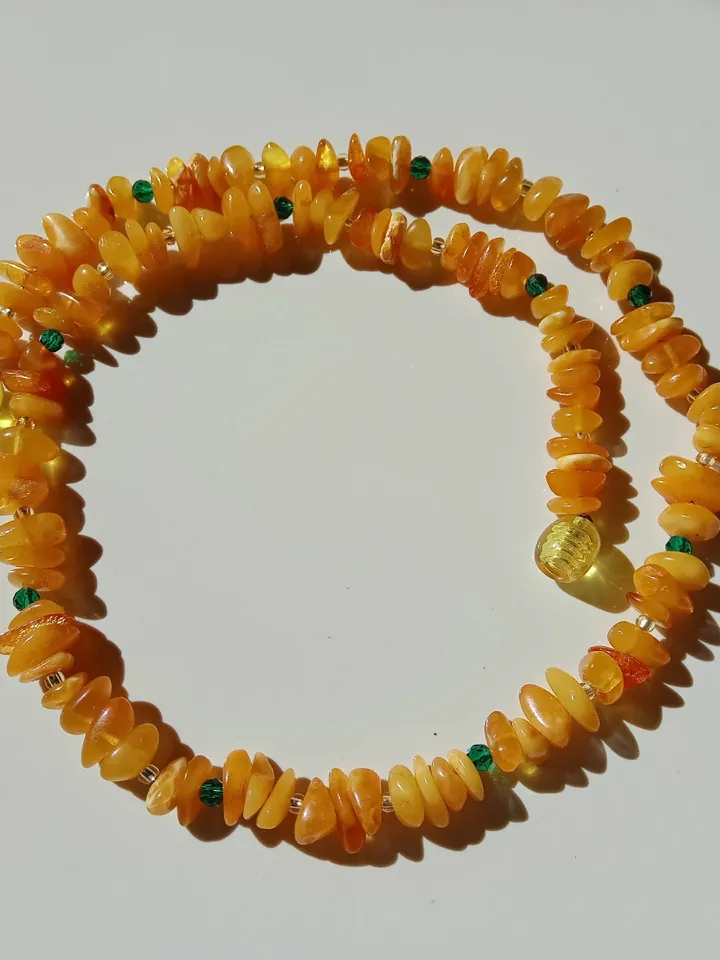 Natural Amber Necklace Choker necklace
Casual Boho Yellow Gemstone Jewelry
with Green Beads minimalism necklace
Gift daughter for girl women
