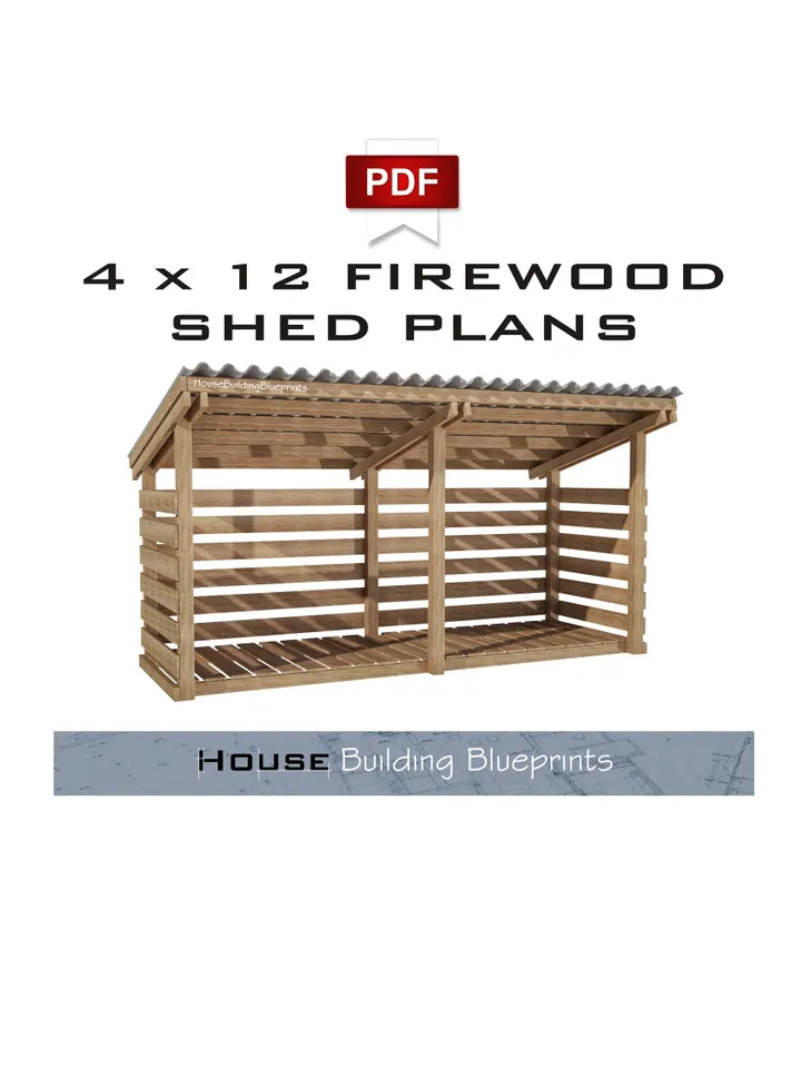 Diy 4 x 12 firewood shed plans for outdoor in pdf. Wooden backyard firewood shed plans. Timber frame shed plans for garden storage.