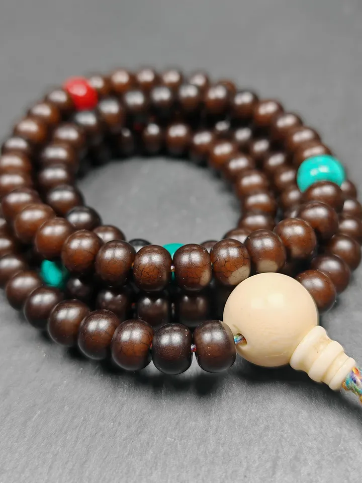 Gandhanra Old Tibetan 108 Prayer Beads,9.6mm Bodhi Root Bead Mala Necklace,Meditation Rosary,Spiritual Gift, 33" Length