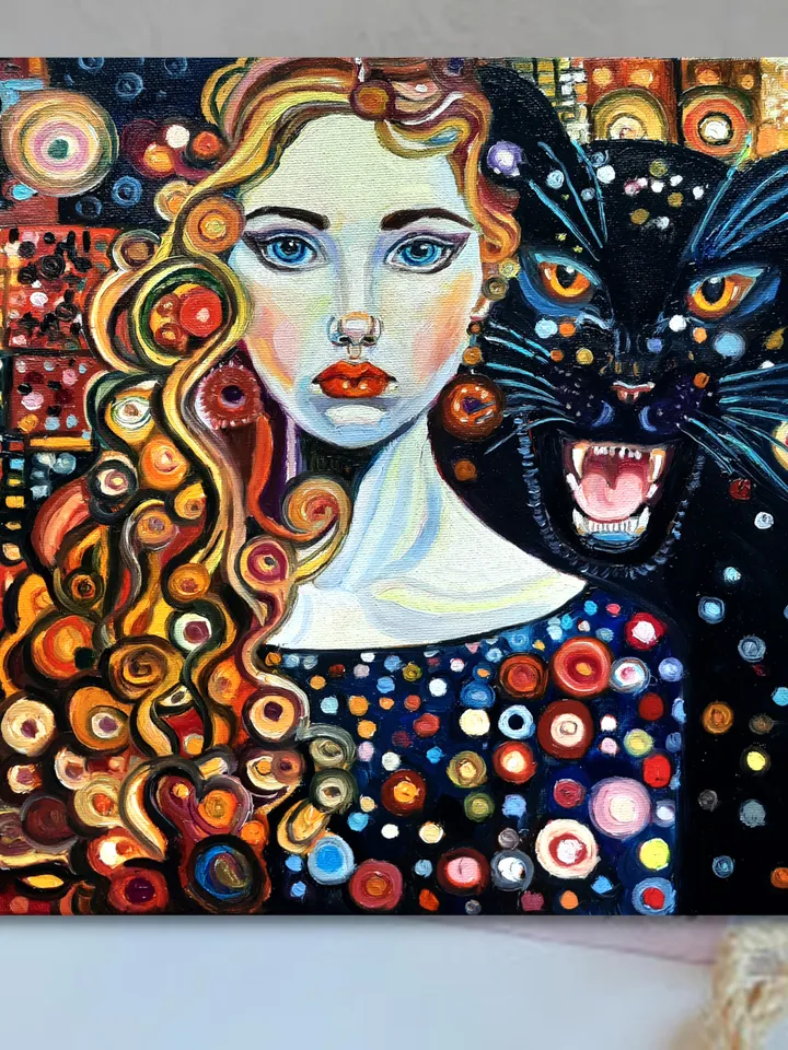 Girl with a cat Painting Original Oil Art
Oil on Canvas