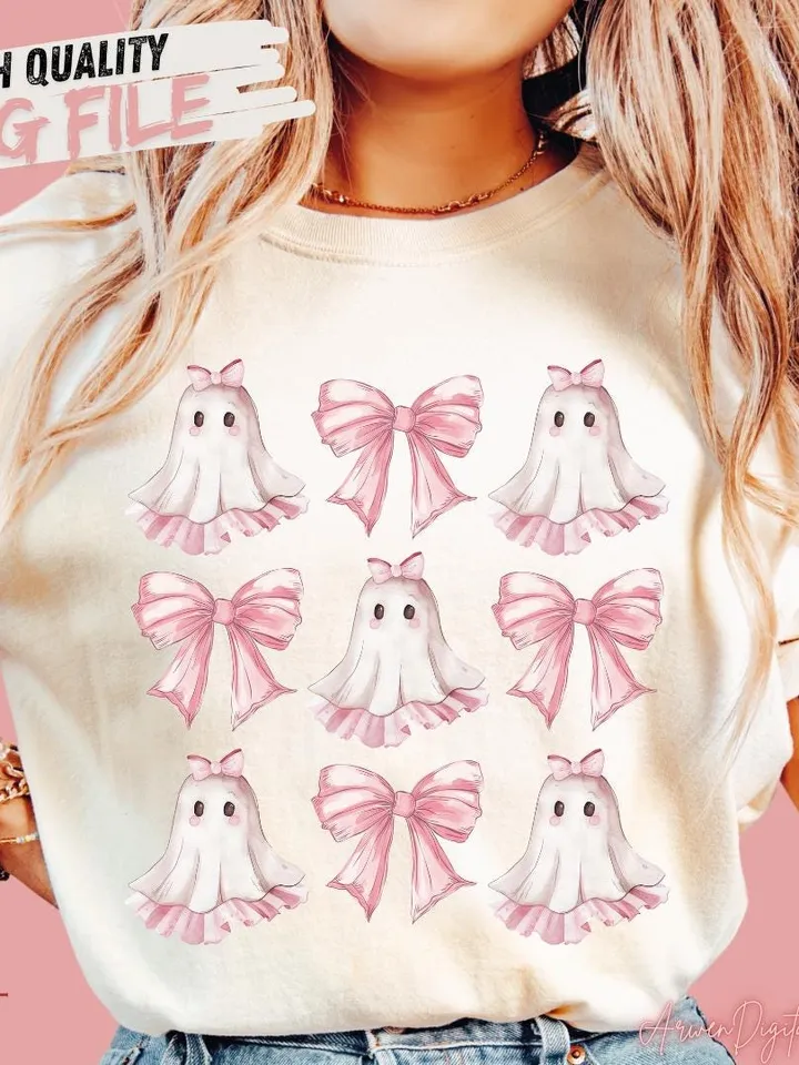 Halloween Cute Ghost png, Coquette Bow Halloween png, Halloween png, ghost png, Spooky Season png, Coquette png, Sublimation png designs