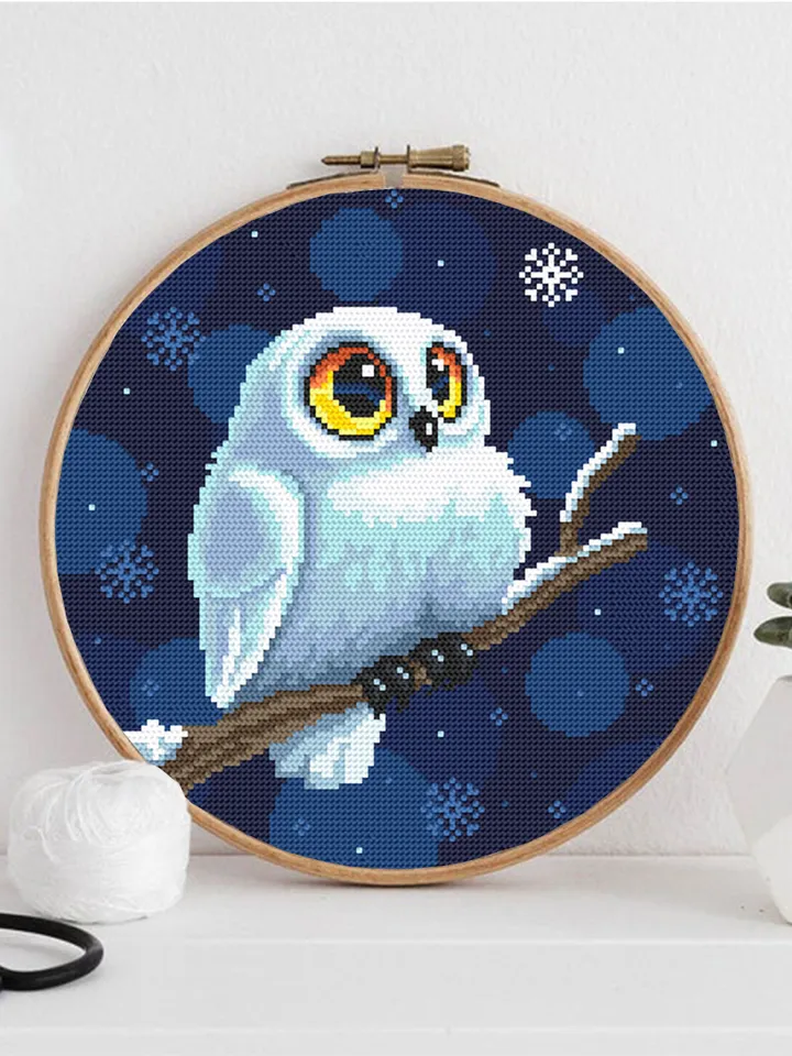 Christmas owl cross stitch pattern download PDF Cute snowy owl pattern, Easy xmas cross stitch, Holiday embroidery beginner, Home decor #N75