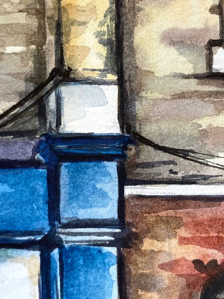 Old bookshop painting Original watercolor painting Cityscape painting House art