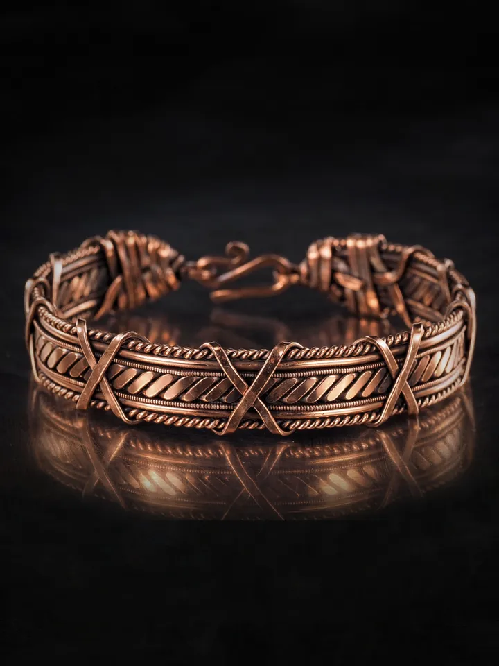 Handmade copper bracelet Unique wire wrapped metal bangle Antique style jewelry