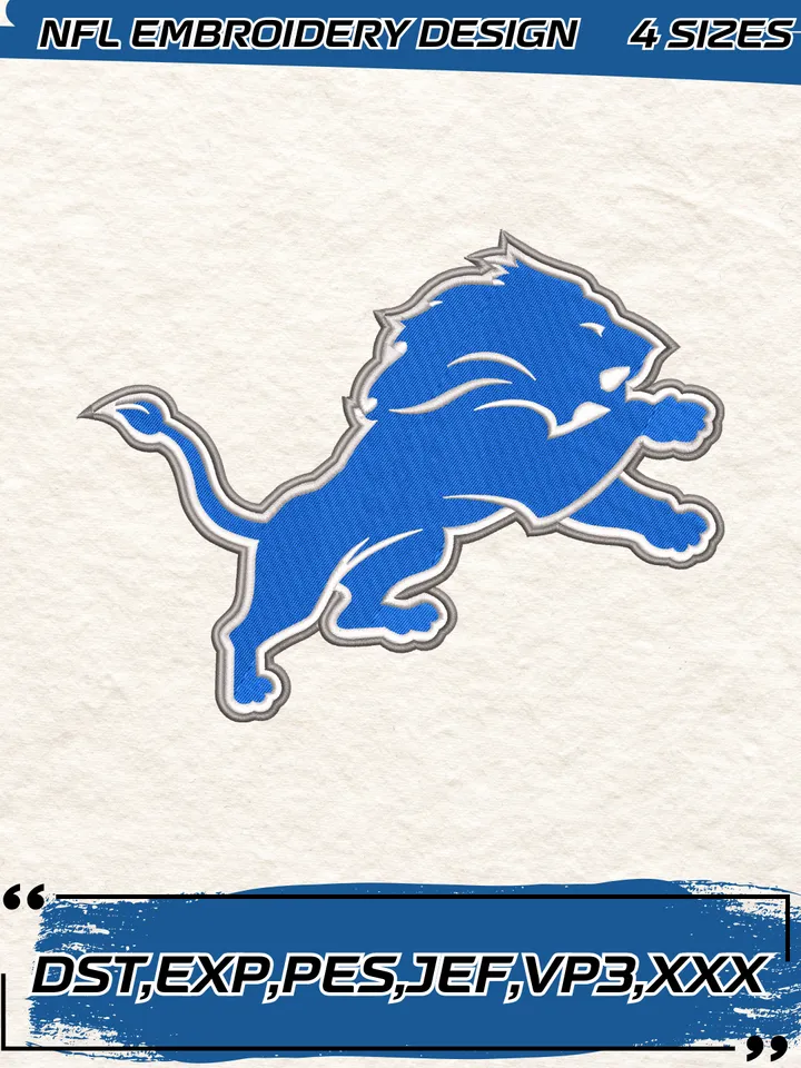 Detroit Lions Embroidery Design,NFL Logo Embroidery Design,Machine Embroidery Design File,4 Sizes, Digital Download