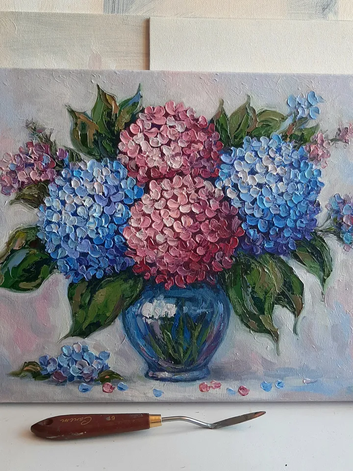 Hydrangea oil painting Flower original art Palette painting