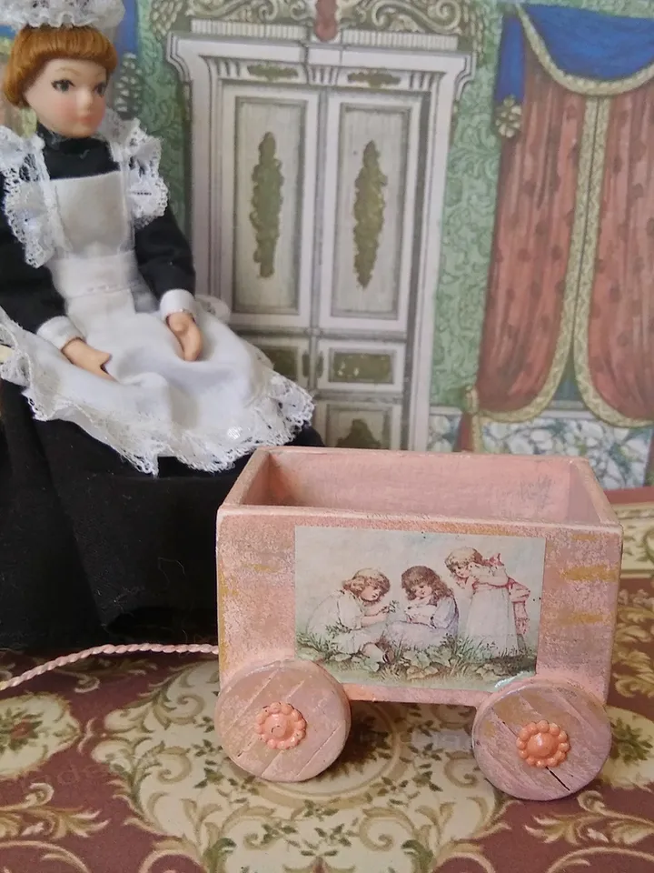 Trolley for dollhouse. Doll toy.The cart for the doll house.1:12 scale.