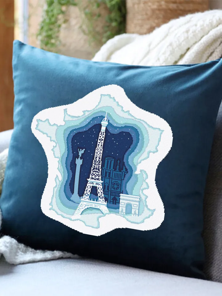 France map cross stitch pattern PDF download Eiffel Tower cross stitch chart, France pattern digital PDF, Paris decor #E15