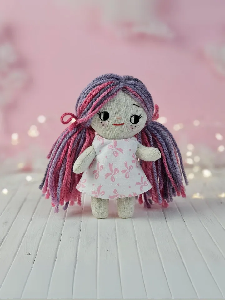 PDF Mini Fabric Doll in a dress 14cm (5.5") sewing pattern and tutorial