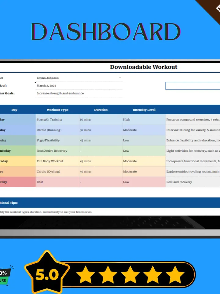 Downloadable Workout Template, Editable Google Sheets, Digital Fitness Planner for Exercise Tracking & Goal Management