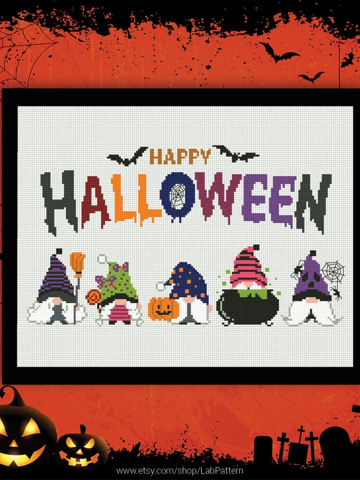 Halloween Gnomes Cross stitch pattern | Embroidery Pattern | Instant Download | Embroidery Designs