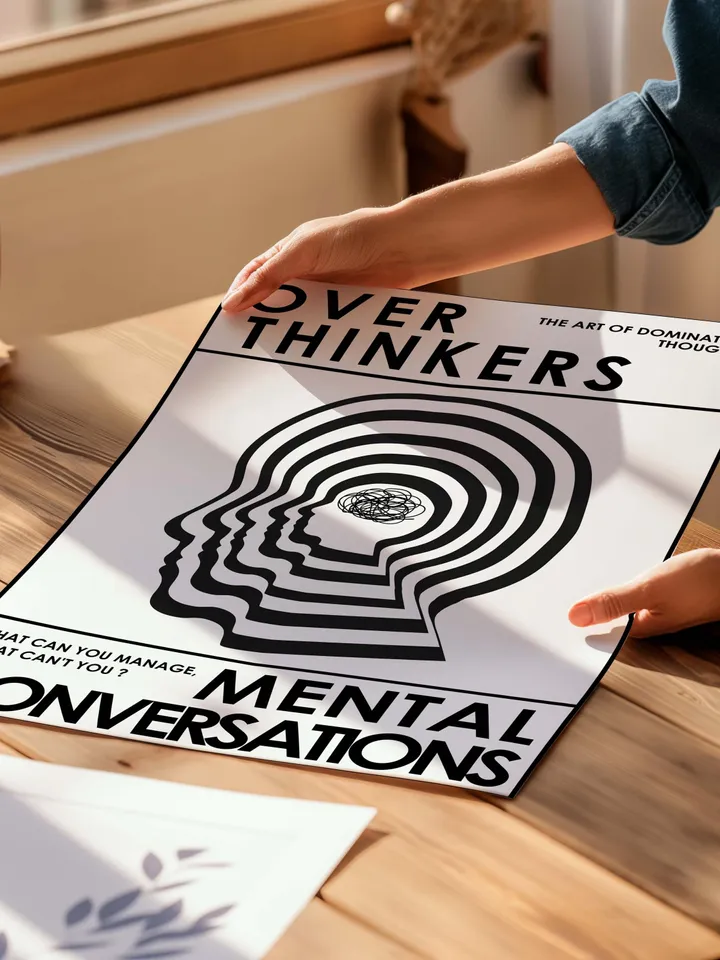 Overthinkers Wall Art Digital Print Retro Style Creativity Poster Eclectic Printable Artwork Trendy Room Decor Instant Download White Black